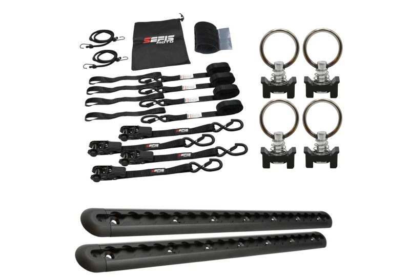 SEFIS ALU AirLine anchor rail 2x50cm black + 4 pcs eye for AirLine rail + SEFIS SET 25 for a motorcycle