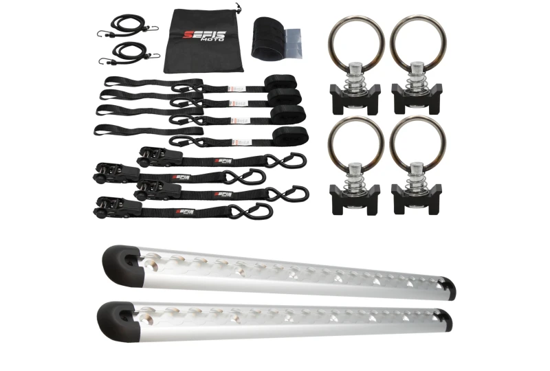 SEFIS ALU AirLine anchor rail 2x50cm silver + 4 pcs eye for AirLine rail + SEFIS SET 25 for a motorcycle