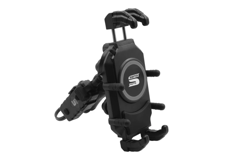 SEFIS Set Bind + Bind Charge phone holder with wireless charger and USB-C socket for a motorcycle