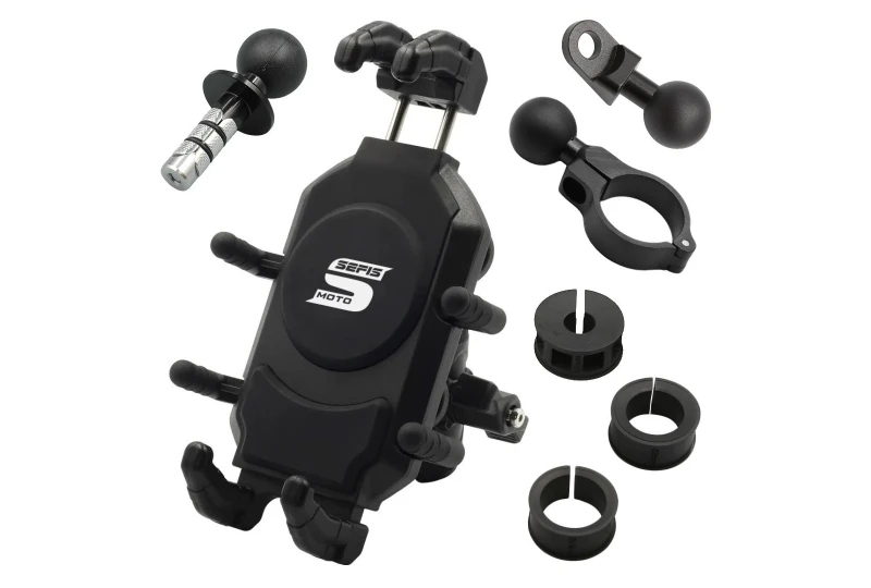 SEFIS Bind durable mobile phone holder with anti-shock adapter - into the steering neck for a motorcycle