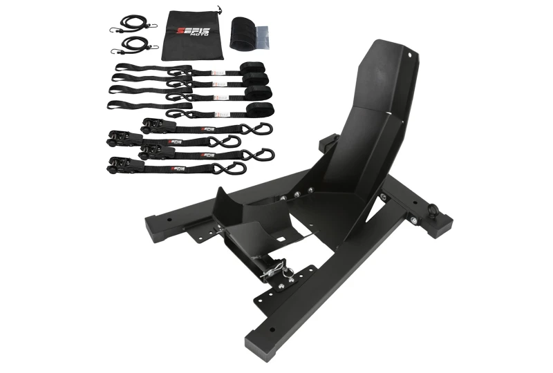 SEFIS C20 motorcycle wheel chock + SEFIS SET 25 Securing Straps for a motorcycle