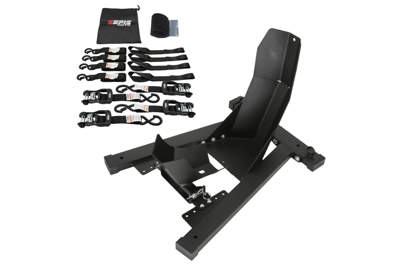 SEFIS C20 motorcycle wheel chock + SEFIS SET 40 Securing Straps for a motorcycle