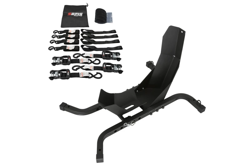 SEFIS C21 motorcycle wheel chock + SEFIS SET 40 Securing Straps for a motorcycle