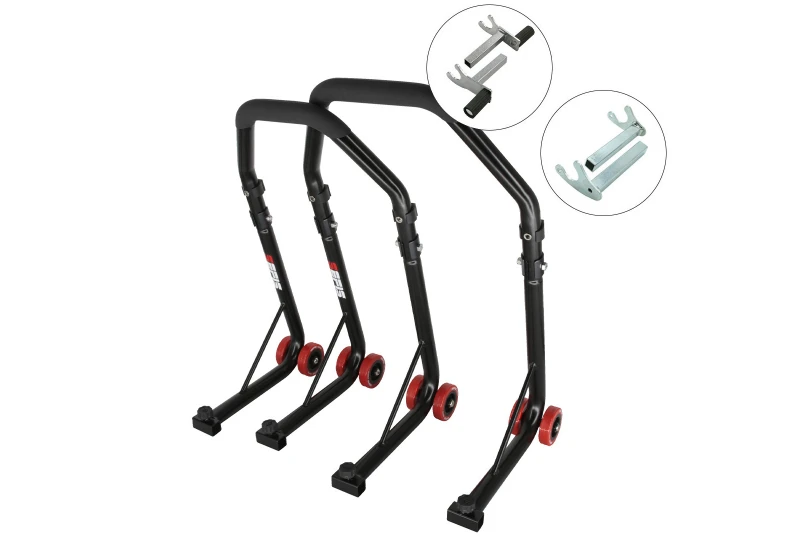 SEFIS D18 front and rear motorcycle stand set - black - 2in1 / hook