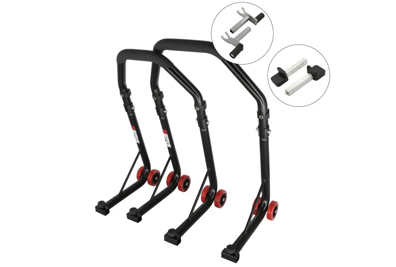 SEFIS D18 front and rear motorcycle stand set - black - 2in1 / paddles