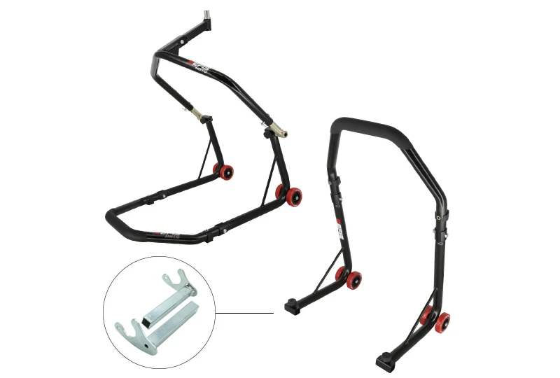 SEFIS D18 front head lift paddock stand and rear paddock stand set - hooks - black