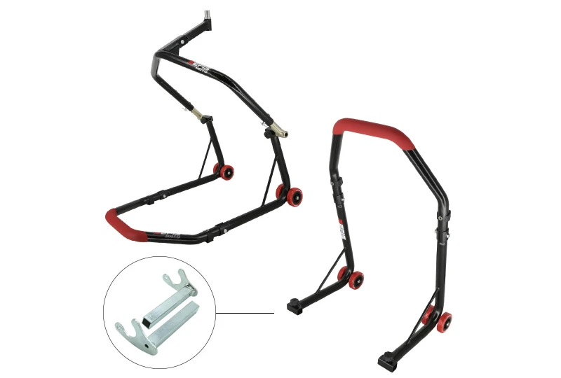 SEFIS D18 front head lift paddock stand and rear paddock stand set - hooks - red