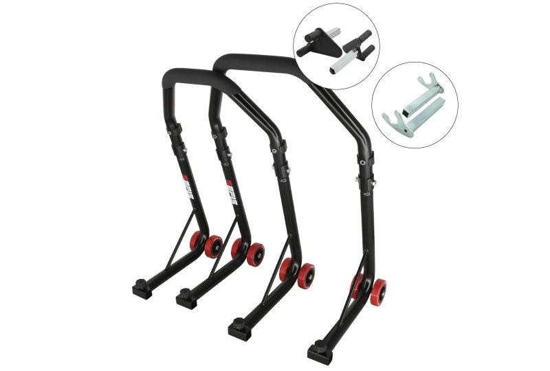 SEFIS D18 front and rear motorcycle stand set - black - forks / hook