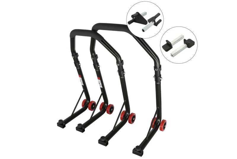 SEFIS D18 front and rear motorcycle stand set - black - forks / paddles