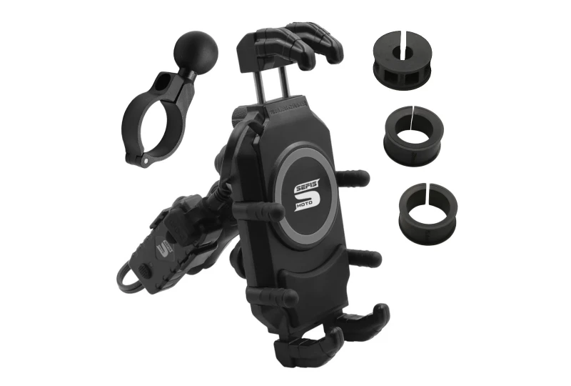 SEFIS Set Bind + Bind Charge phone holder with wireless charger and USB-C socket for a motorcycle