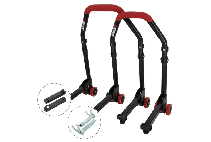 SEFIS M20 foldable universal motorcycle stand front and rear set - pins / hooks