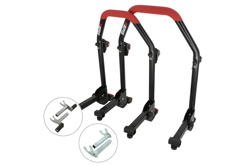 SEFIS M20U foldable mobile universal motorcycle stand front and rear set - 1in2 / hooks