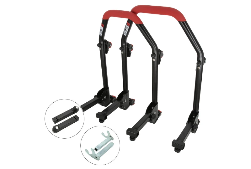 SEFIS M20U foldable mobile universal motorcycle stand front and rear set - pins / hooks