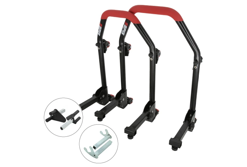 SEFIS M20U foldable mobile universal motorcycle stand front and rear set - forks / hooks