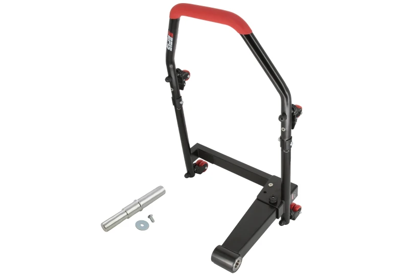 SEFIS M22U single left-sided folding mobile swing arm rear paddock stand with 21.5/25.5 mm adapter for a motorcycle