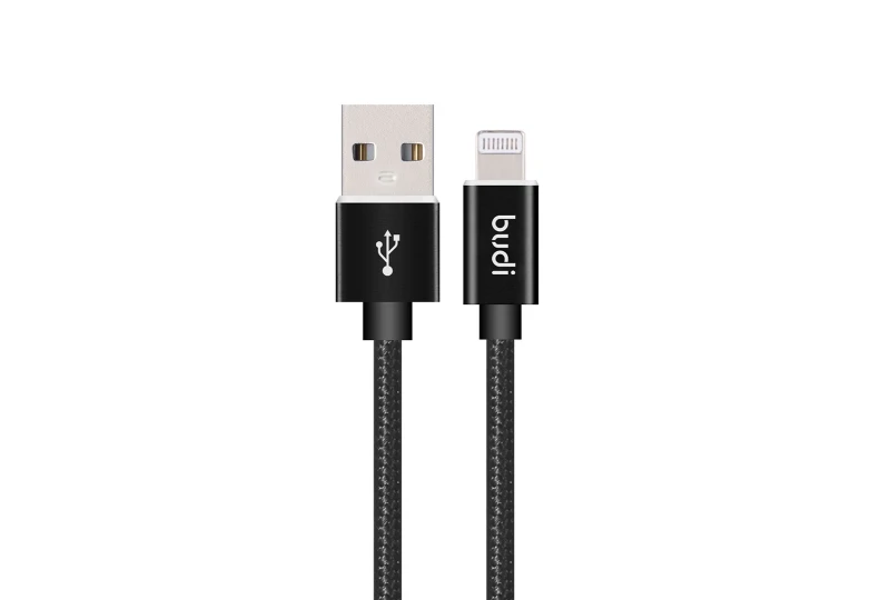 SEFIS charging data cable with USB-A and Lightning connectors 1m black with braid