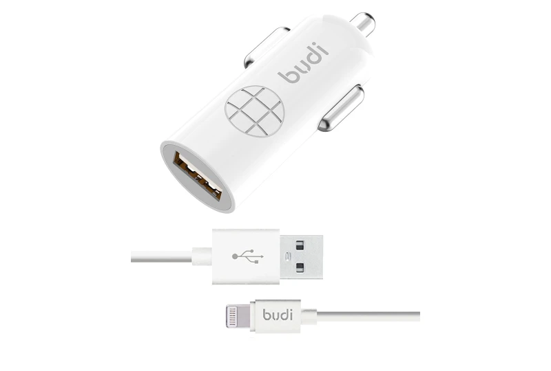 SEFIS USB car recharger for mobile devices 12W 2.4A 5V with Lightning cable 1,2m for iPhone white