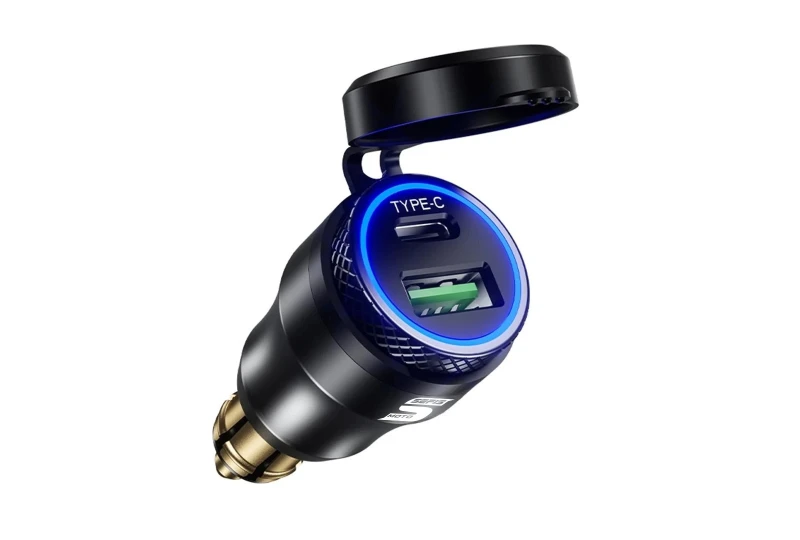 SEFIS 2x USB socket - charger DIN HELLA QC 3.0 USB-A USB-C for a motorcycle