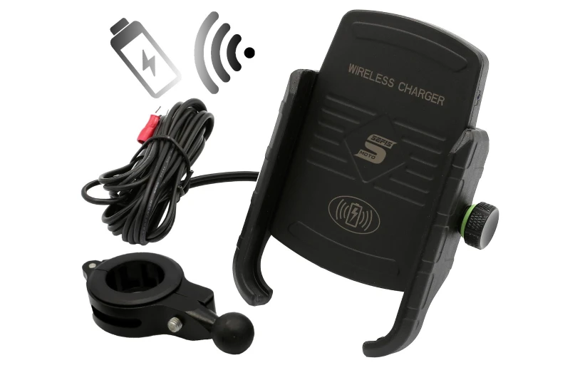 SEFIS EW phone holder with wireless charging and clamp for a motorcycle