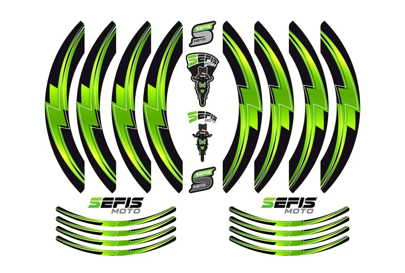 SEFIS PREMIUM ST 1 two-part stickers for wheels - green for a motorcycle