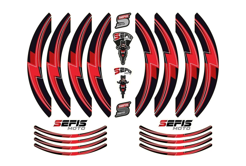 SEFIS PREMIUM ST 1 two-part stickers for wheels - red for a motorcycle