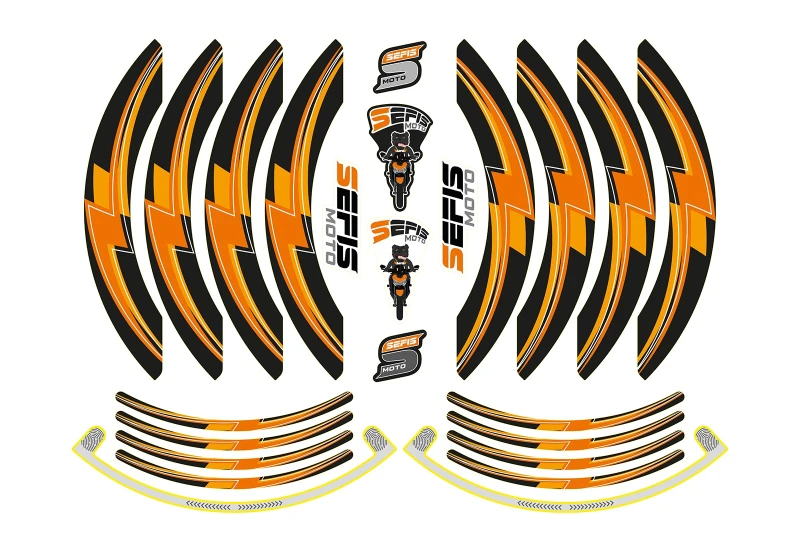 SEFIS PREMIUM ST 1 two-part stickers for wheels - orange for a motorcycle
