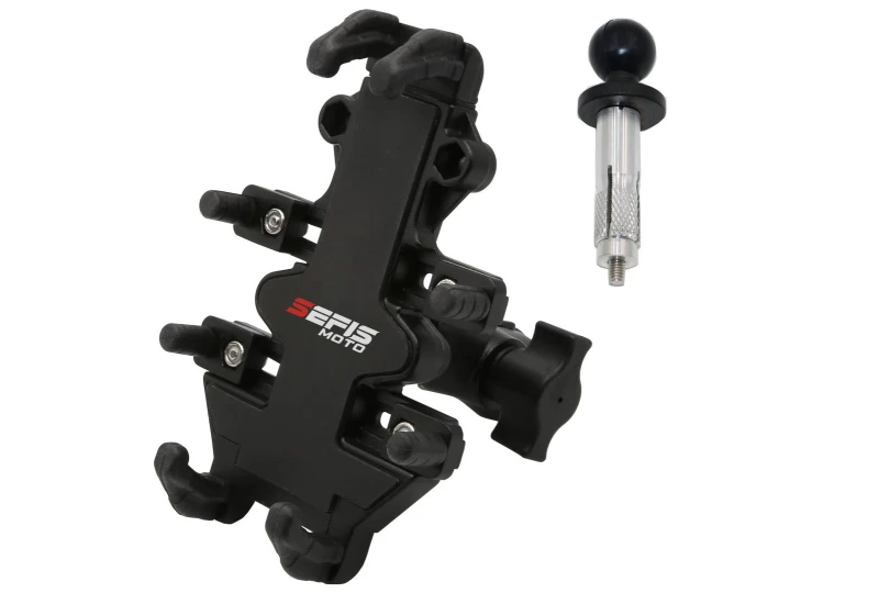 SEFIS Spine phone holder with S-Ball adapter for a motorcycle