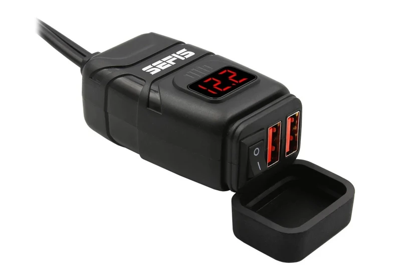 SEFIS UN10 2x USB charger / socket with moto battery status meter for a motorcycle