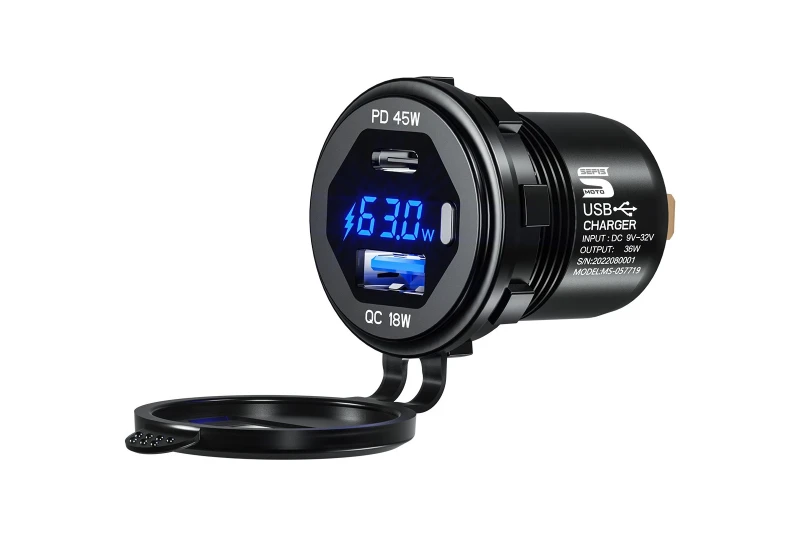 SEFIS USB-C PD 45W + USB-A QC3.0 18W socket - quick charger for a motorcycle