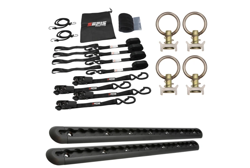 SEFIS ALU AirLine anchor rail 2x50cm black + 4 pcs eye for AirLine rail + SEFIS SET 25 for a motorcycle