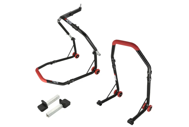 SEFIS D18 front head lift paddock stand and rear paddock stand set - paddles - red for a motorcycle