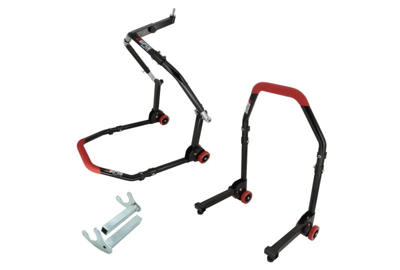 SEFIS M20 folding front head lift paddock stand and rear paddock stand set - hooks for a motorcycle SEFIS M20 folding front head lift paddock stand and rear paddock stand set - hooks for a motorcycle