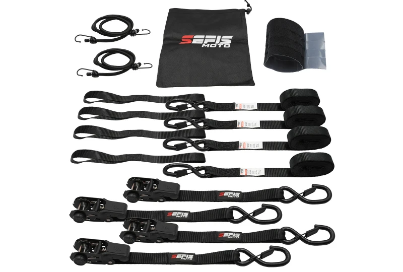 SEFIS SET 25 fastening straps 4x curtain rod 25mm x 4.6m 4x strap TÜV/GS for a motorcycle